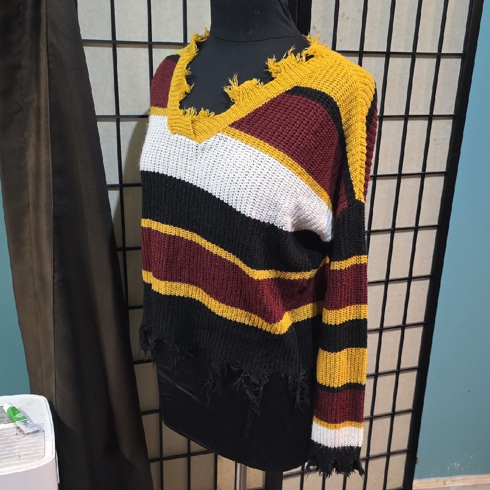 Chic V-Neck Sweater with Bold Stripes